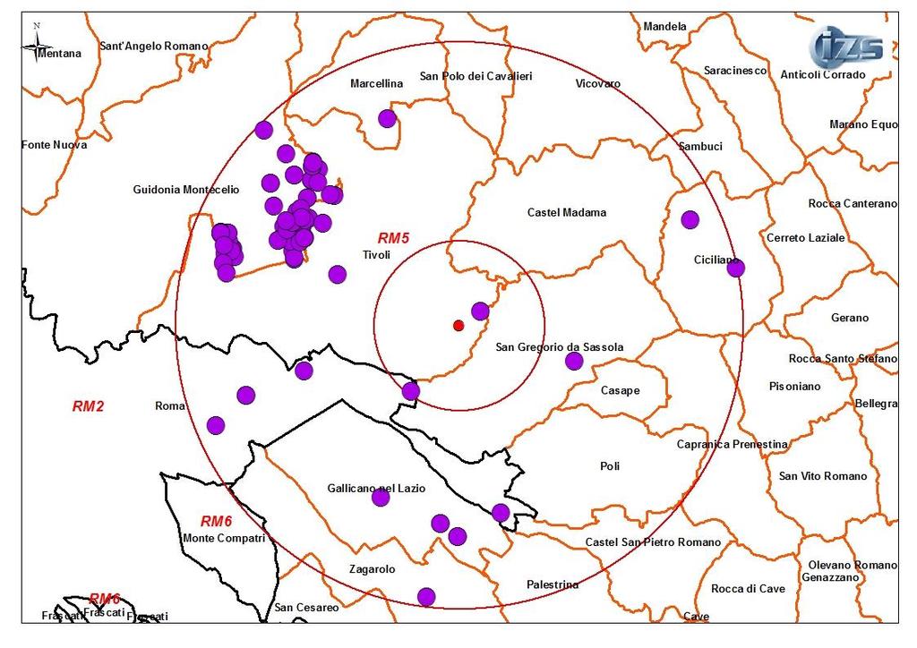 HPAI - 2017 H5N8 zone protezione e sorveglianza Zona Protezione (3Km) 3 rurali (2 RM 5