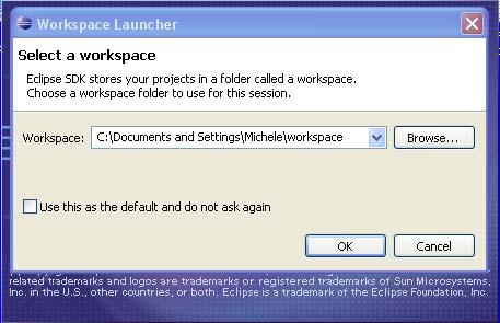 Workspace All avvio Eclipse chiede di specificare il Workspace: cartella usata per memorizzare i