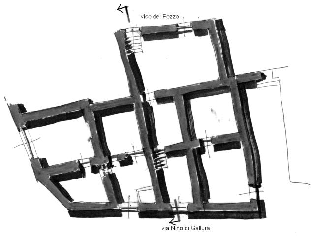 Schema planimetrico delle case Elementari, oramai demolite, comprese tra il