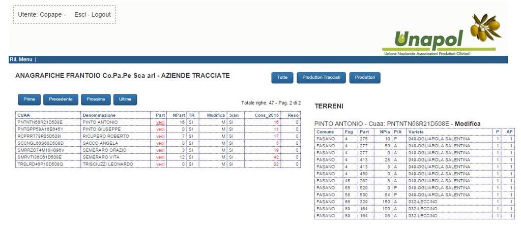 22 di 29 Figura 24- -Dati inseriti L inserimento dei dati sopradescritto, porta ad alimentare come accennato precedentemente la base dati inerente ai terreni dei soggetti