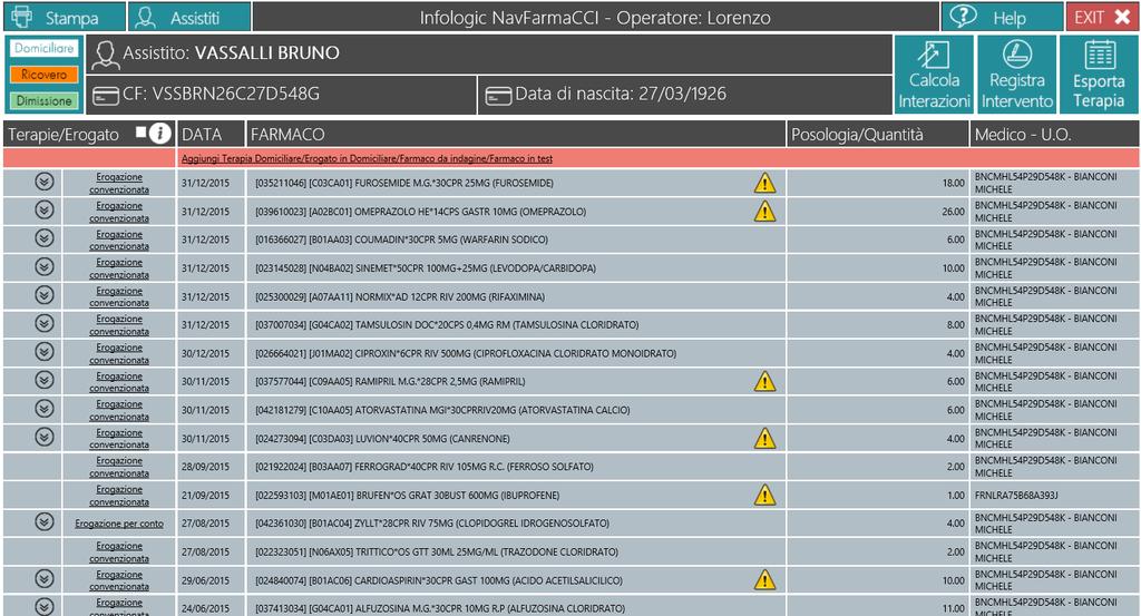 NavFarma Riconciliazione partendo dal codice fiscale dell assistito compatta i dati di prescrizione territoriale (convenzionata e