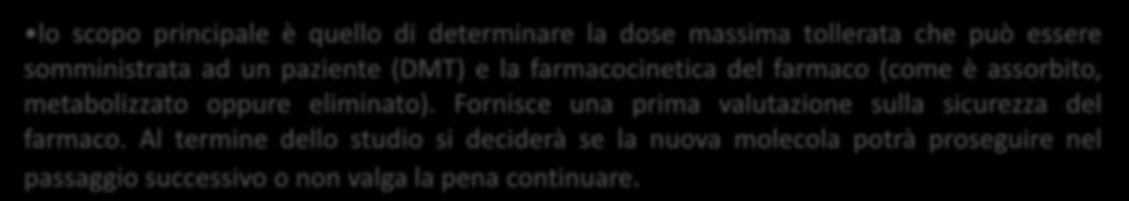 è assorbito, metabolizzato oppure eliminato). Fornisce una prima valutazione sulla sicurezza del farmaco.