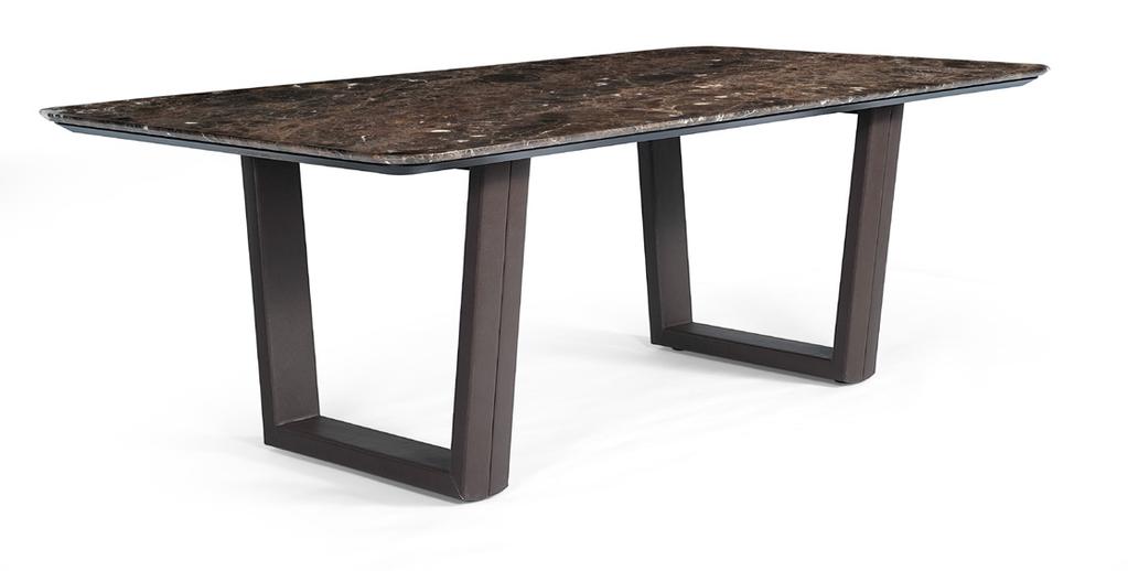 Dining table with marble rectangular shape Base support: in metal, load-bearing shape section two feet, each foot is covered by a piece of poplar multilayer contoured, then coated with fiber and
