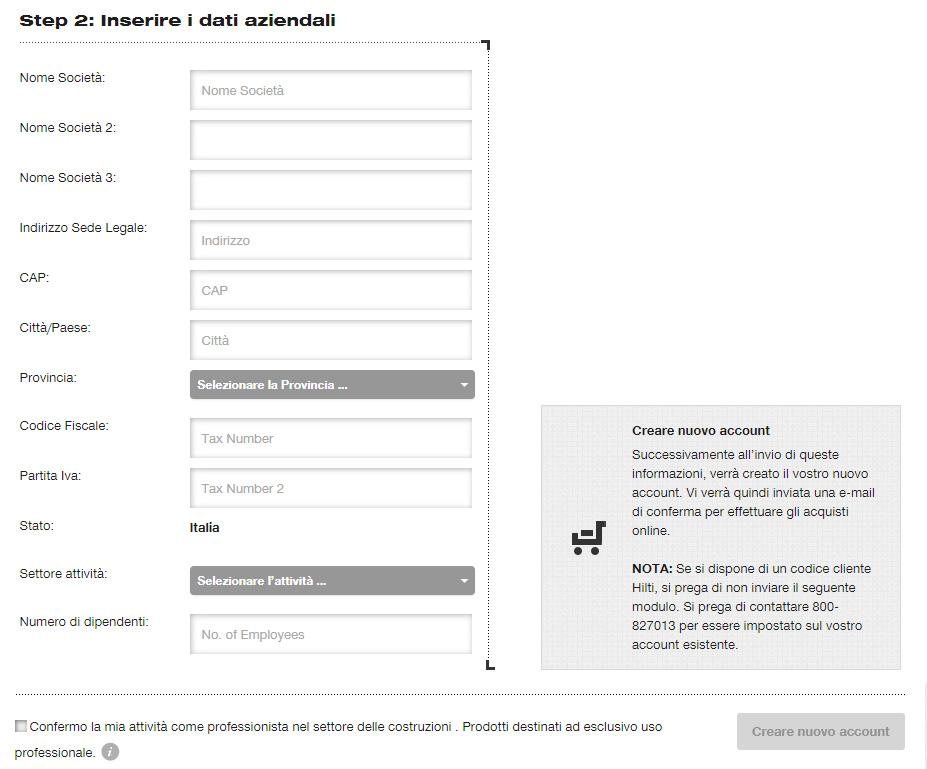 Compila i dati richiesti, accetta i termini generali e condizioni di utilizzo sulla privacy, e procedere al salvataggio del contatto cliccando sul pulsante Step1: