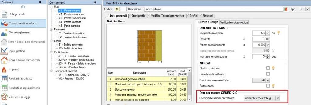 Questi dati di input aggiuntivi sono tutti raggruppati in apposite sezioni denominate Dati per motore CENED+ 2.