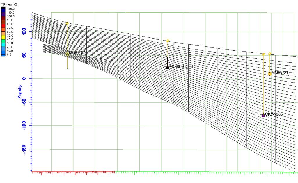 Nella figura sono riportate anche le tracce delle sezioni utilizzate per gli approfondimenti necessari nella terza dimensione, quella verticale.