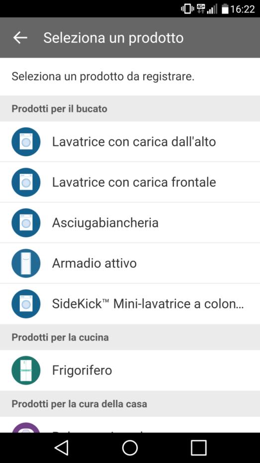 Registrazione elettrodomestico Selezionare