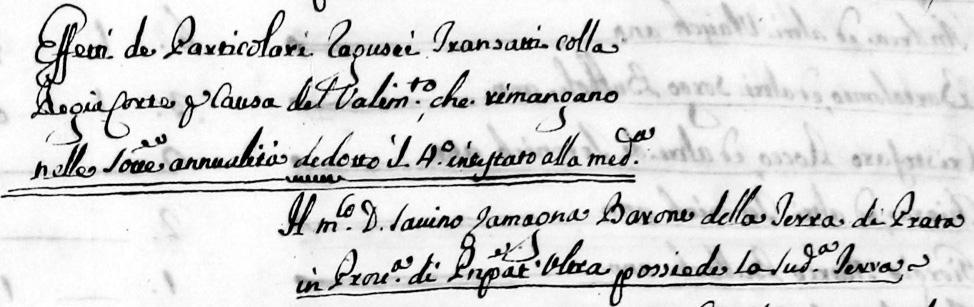 F. P. Giovino, Dubrovačka vlastela u južnoj Italiji (1681-1905): Zamagne u Prati.