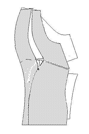 Fase n 3 Con il davanti sinistro posto al rovescio far combaciare i punti 5 e 6 quindi cucire sino al fianco chiudendo il taglio del corpino.