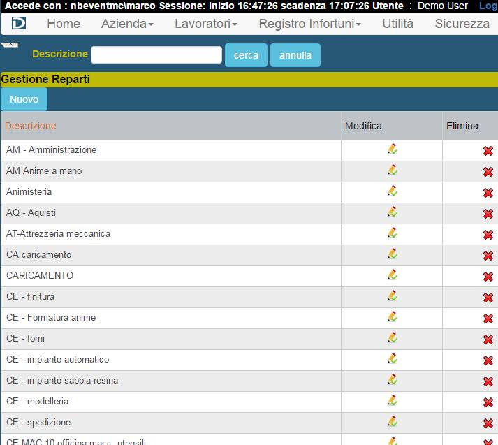 6.5 Gestione Tabella Reparti 6.