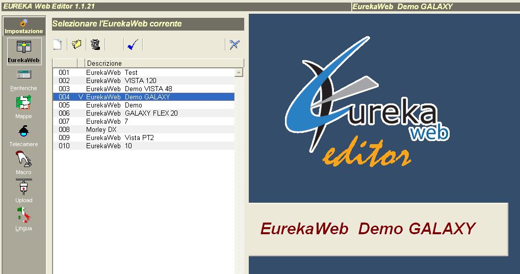 SELEZIONARE L EUREKAWEB Con EurekaWeb Editor è possibile gestire più EurekaWeb.