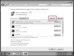 schermata [Media streaming options], 8 Selezionare [Allow All]. Viene visualizzata la schermata [Allow All Media Devices].