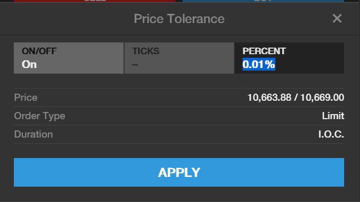 MODIFICA TOLLERANZA DI PREZZO La Tolleranza di Prezzo ti permette di definire il prezzo minimo (quando vendi) e quello massimo (quando acquisti) entro i quali vuoi che il tuo ordine venga eseguito.
