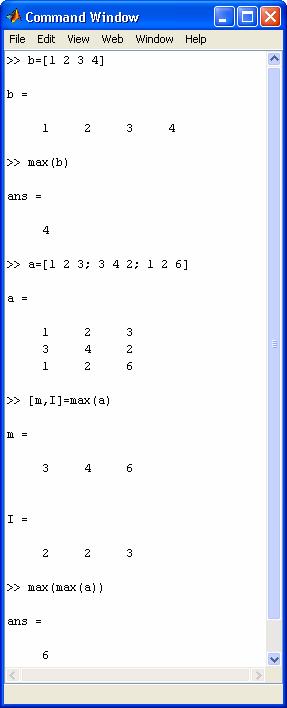 Valore massimo Massimo modulo di un array Funzione max Sintassi var_a = max(var_b) Nel caso di una matrice il risultato è un vettore riga i cui elementi sono il massimo modulo di ogni