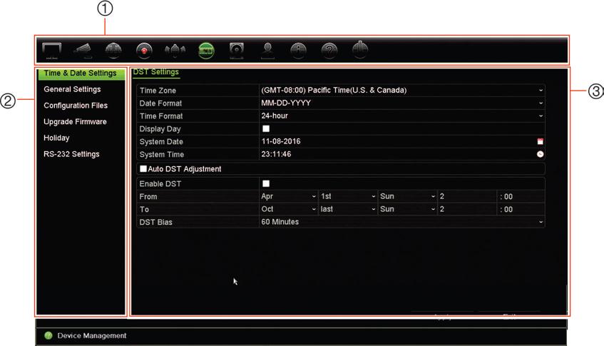 Capitolo 4: Istruzioni per l uso Figura 5: Struttura dei menu 1. Barra degli strumenti del menu: contiene le opzioni di configurazione disponibili per la funzione del menu selezionata.