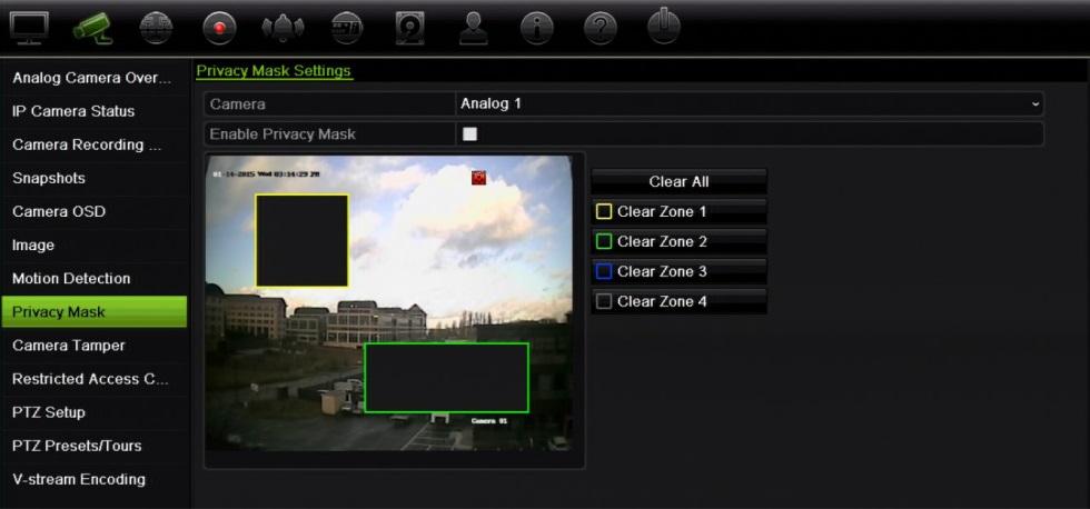 Capitolo 10: Configurazione della telecamera È possibile definire fino a quattro privacy mask per una singola telecamera analogica.