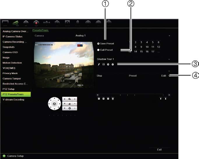 Capitolo 10: Configurazione telecamera Figura 24: Finestra di configurazione PTZ Tabella 12: Descrizione della finestra di configurazione PTZ Nome Descrizione 1.