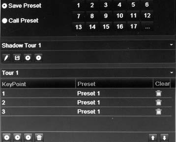 Capitolo 10: Configurazione telecamera 5. Nella barra degli strumenti dei preset tour, fare clic su per richiamare il preset tour. 6. Fare clic su Esci per tornare alla visualizzazione live.