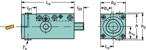 Tipo di torretta h, dimensione, mm Versione in pollici Dimensioni, mm Misura accopp. Codice di ordinazione b c b 2 h 1y h 2 1x l 1z l 21 l 22 l 23 l T h 40 C3 C3-R/LC2085-4038M 20 38 20 62 95 19 16.