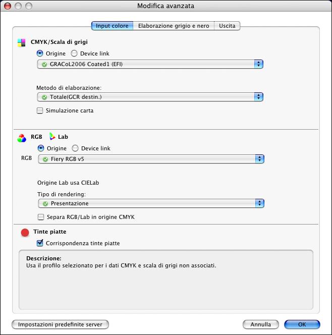 STAMPA DA MAC OS X 36 19 Per modificare le funzioni avanzate di gestione del colore, come RGB/Lab Tipo di rendering, fare clic su Impostazioni Expert.