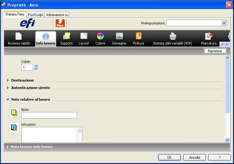 STAMPA DA WINDOWS 63 4 Fare clic sull icona Info lavoro. 5 Digitare il nome utente e la password nell area Autenticazione utente.