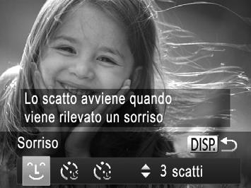 Scene specifiche Scatto automatico dopo il rilevamento di un sorriso La fotocamera scatta automaticamente dopo avere rilevato un sorriso, anche se non viene premuto il pulsante dell'otturatore.