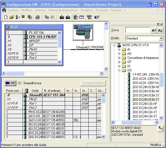 Funzioni di PROFINET 4.7 Shared Device Creazione di uno Shared Device 1. Aprire il progetto "Shared Device 1". 2. Aprire dalla Configurazione HW la stazione "CPU1". 3.