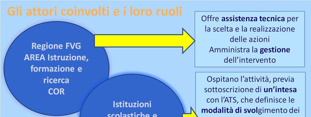 L attuazione dei percorsi/laboratori, presenti nel Catalogo e definiti nei Programmi territoriali, viene