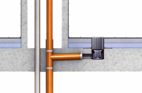 Scarico del bagno Protezione ignifuga Esecuzione orizzontale Tutti gli scarichi a pavimento Easyflow con raccordi di scarico orizzontali possono essere montati direttamente nella copertura, a