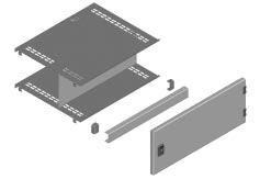 Porte modulari Descrizione La fornitura è composta da: Porta modulare (apertura 180 - incernieramento destro) Profilo per battuta porta Piastra di montaggio = (segregazione posteriore) Segregazione