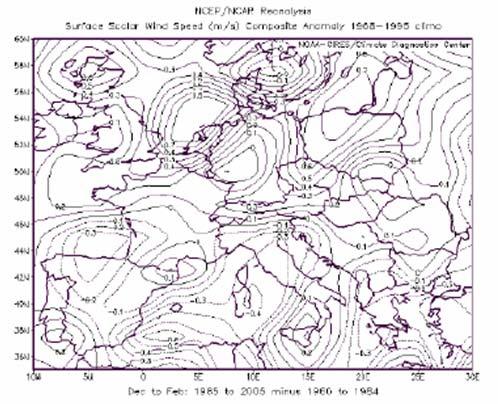 Oltre ad una maggiore diminuzione dell intensità del vento la piovosità invernale ha palesato una riduzione più forte che nel resto d Europa (Figura 45), tanto che gli episodi di grave