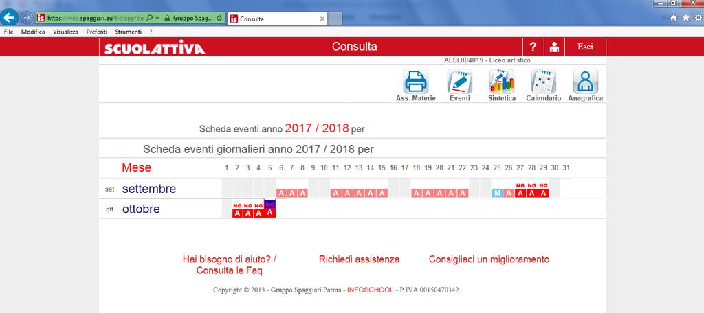 delle presenze ICONA CALENDARIO Cliccando su