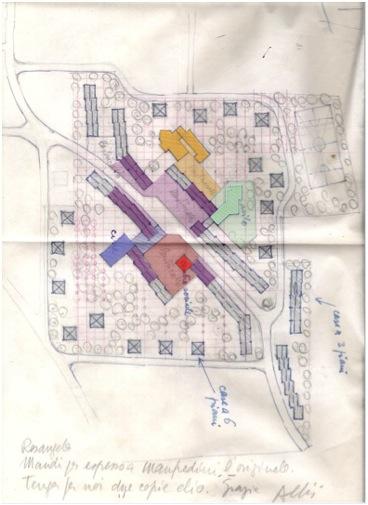 il baricentro del quartiere è costituito da slarghi e piazze sulle quali si affacciano la Chiesa e la canonica, il Cinema, il mercato del quartiere, i negozi,