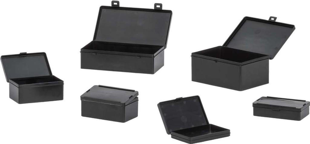 FLIPTOPBOX BLACK FTB MC FLiptopbox black Scatole a cerniera conduttive FTB MC La scatola a cerniera Fliptopbox Black in versione ESD è realizzata in polipropilene indeformabile.