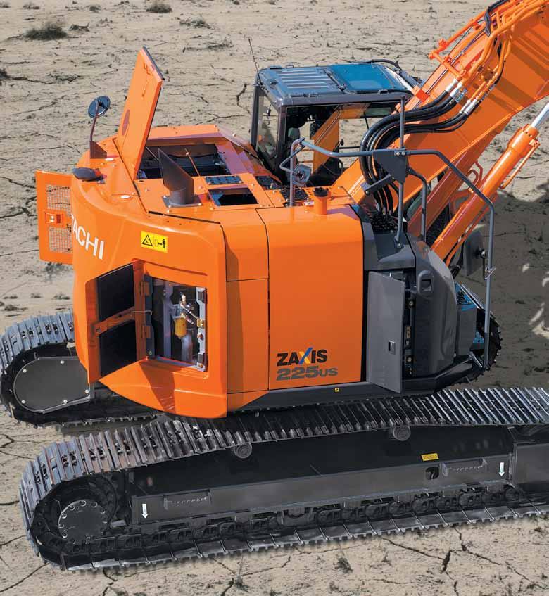 ZX225US-5 MANUTENZIONE Hitachi ha progettato la nuova gamma di escavatori della classe media ZAXIS prevedendo un accesso facilitato per gli interventi di manutenzione e assistenza ordinari.