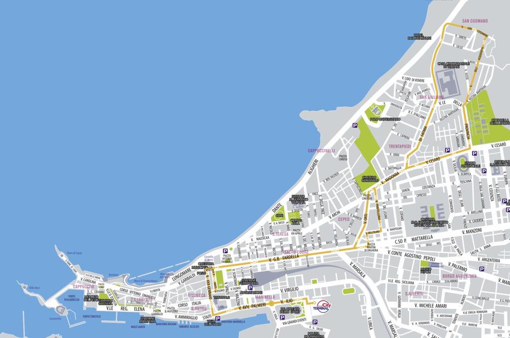 LINEE IDEALI PER RAGGIUNGERE LA VIA FARDELLA, LO STADIO PROVINCIALE E IL CENTRO STORICO 22 TERMINAL Staiti via XXX Gennaio viale R. Margherita via G.B.