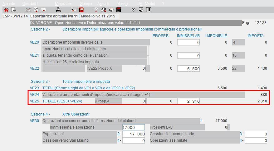 Tale importo sarà riportato nel rigo precedente quale differenza/arrotondamento In