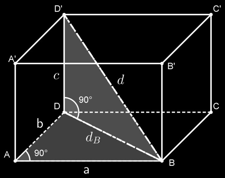 Cp. Geometri solid Digonle del prllelepipedo rettngolo. Clcolo dell digonle d. Considero il tringolo rettngolo D e clcolo l digonle di bse d d b b.