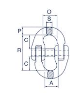 ACCESSORI GRADO 100 MAGLIA DI CONNESSIONE Codice Catena A C O R P S Peso WLL mm inch mm mm mm mm mm mm Kg Kg CLX 06 6 1/4 14 18 18 45 8 7,5 0,07 1.400 CLX 07 7 9/32 17,8 20 20,5 50,5 10,2 9 0,14 1.