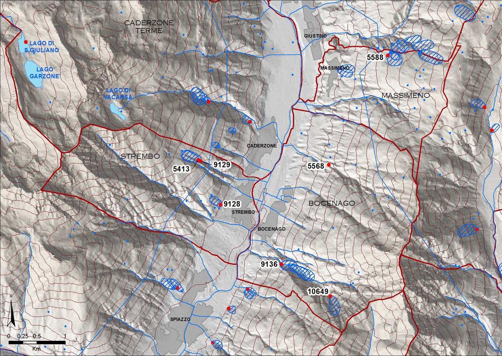 Le sorgenti di Massimeno P R I M A C A R A T T A E R I Z Z A Z I O N E I D R O C H I M I C A D E L L E Bocenago, Massimeno e Strembo Figura 1 : mappa con l ubicazione delle sorgenti selezionate ed