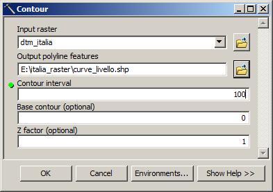 spatial analyst: curve di livello nome della carta raster
