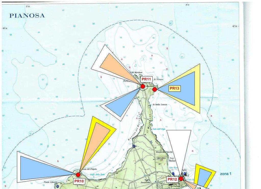 Postazioni di installazione Nella mappa dell isola di Pianosa i