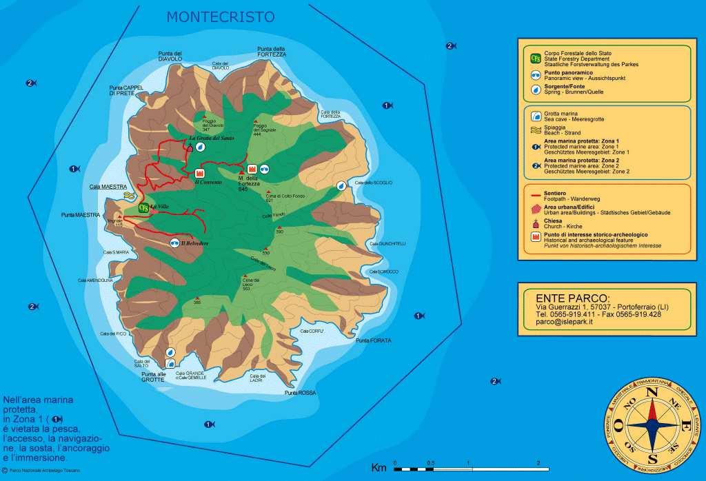 3.4 Isola di MONTECRISTO Montecristo, con una superficie di 10,4 kmq e uno sviluppo costiero di 16 km, risulta fra le più meridionali isole dell'arcipelago Toscano, costituendo la porzione più