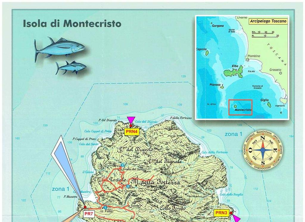 Postazioni di installazione Nella mappa dell isola di Pianosa i