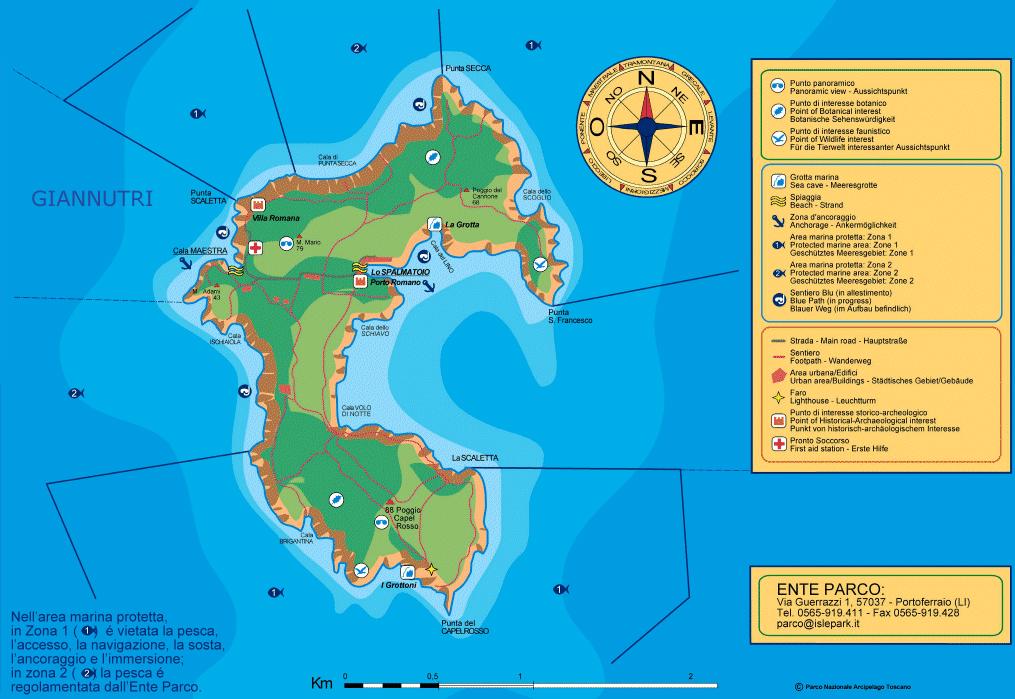 3.5 Isola di GIANNUTRI E' la più meridionale delle isole di Toscana essendo situata a 18 km a S-SO da Porto Ercole, lungo la costa meridionale del Monte Argentario, e a 14 km a SE dell'isola del