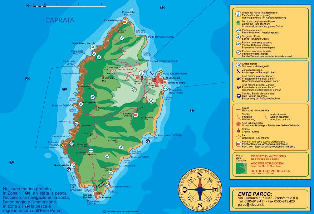 3.2 Isola di CAPRAIA Capraia ha una superficie di 19,3 kmq risultando per estensione la terza isola dell'arcipelago.