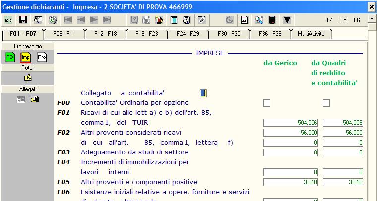 Abilitare il flag Collegamento a Fondo Imposta presente nel frontespizio e salvare il quadro 3.