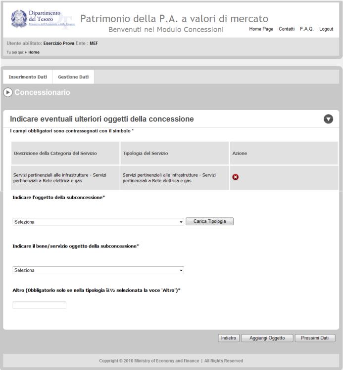 Immagine 15 Indicare ulteriori servizi oggetto della subconcessione Nel caso in cui decida di non