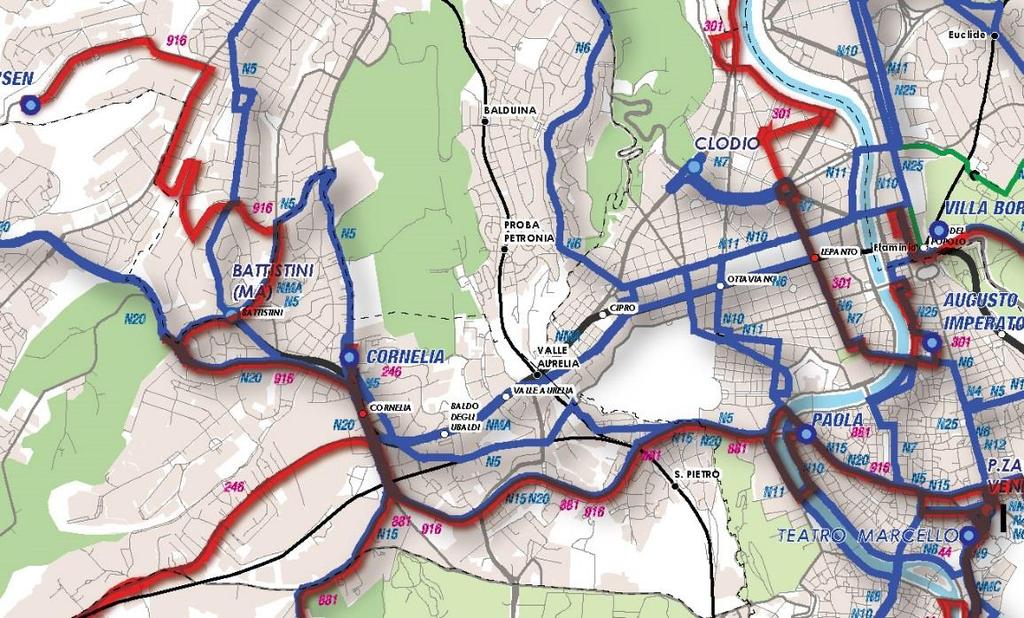 NTO2: LINEA 916 (ANDERSEN - VENEZIA) Linea notturna della rete Nto2 che garantisce il servizio per il quartiere Quartaccio/Boccea sul percorso della linea