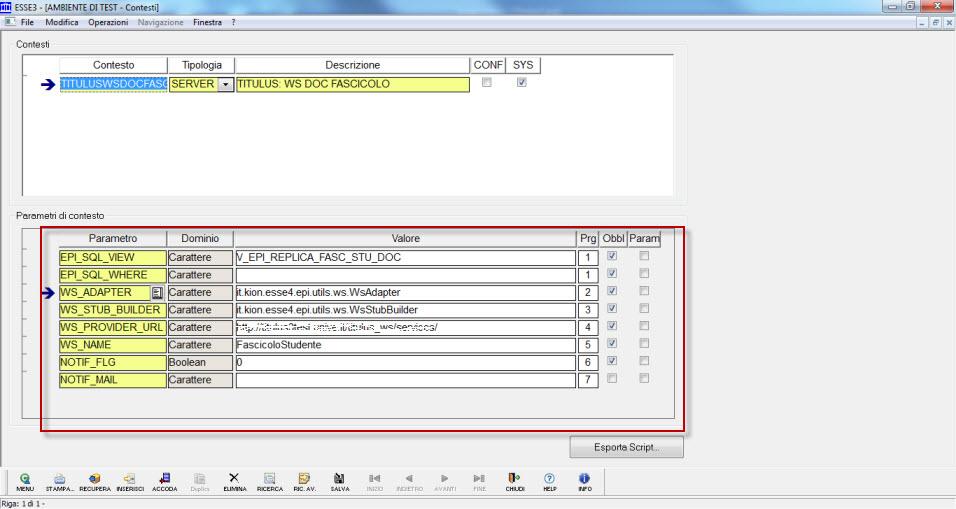 I parametri "WS_PROVIDER_URL" e "WS_NAME" sono personalizzati per ateneo e identificano il web service da invocare.